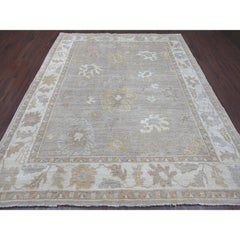 8'1 "x9'5" Light Brown Afghan Angora Oushak Leaf Design Hand Knotted Wool Rug