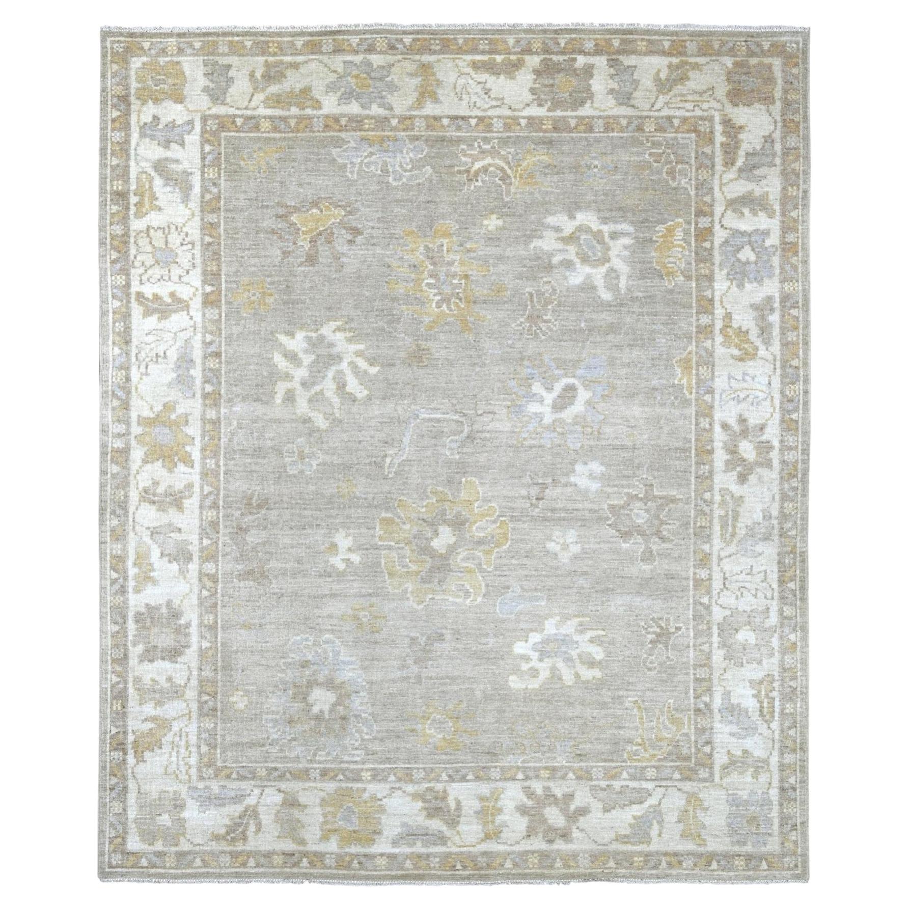 8'1 "x9'5" Light Brown Afghan Angora Oushak Leaf Design Hand Knotted Wool Rug im Angebot