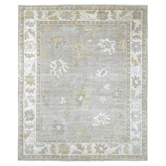 8'1 "x9'5" Light Brown Afghan Angora Oushak Leaf Design Hand Knotted Wool Rug