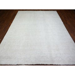 8'1"x9'5" Pastel Gray Hand Knotted Washed Out Peshawar Wool Oriental Rug