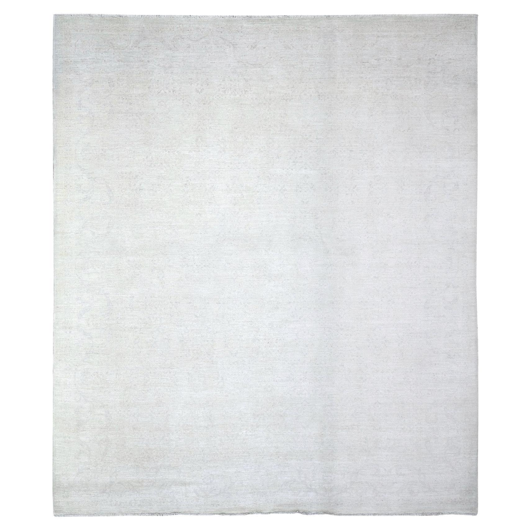 8'1"x9'5" Pastel Gray Hand Knotted Washed Out Peshawar Wool Oriental Rug