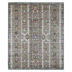 8'1"x9'6" Gray Intricate Geometric Design Berber Influence Hand Knotted Wool Rug