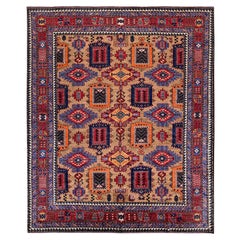 8'1"x9'7" Beige Afghanischer Ersari Kaukasischer Design Revival Handgeknüpfter Teppich aus aller Wolle