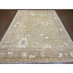 8'1"x9'7" Brown Afghan Angora Oushak Leaf Design Hand Knotted Wool Oriental Rug