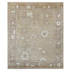 8'1"x9'7" Brown Afghan Angora Oushak Leaf Design Hand Knotted Wool Oriental Rug