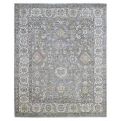 8'1"x9'7" Brown Peshawar Heriz All Over Design Pure Wool Hand Knotted Rug