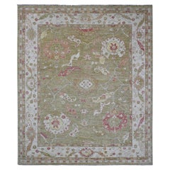 8
1 "x9
7" Tappeto Afghano Verde Angora Oushak con Design/One a Foglie in Pura Lana Annodato a Mano