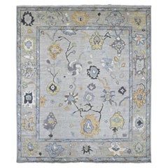 8'1 "x9'7" Gris Niebla Alfombra afgana de angora anudada a mano con diseño de hojas Oushak de pura lana