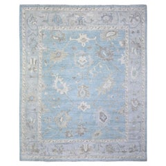 8'1"x9'8" Beau Blue, Afghan Angora Oushak, Soft Wool Hand Knotted Rug