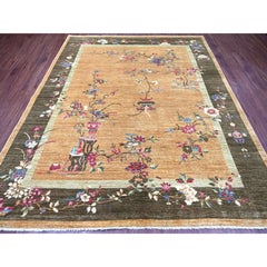 8'1"x9'8" Brown Chinese Art Deco Inspired Peshawar Hand Knotted Soft Wool Rug