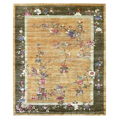 8'1"x9'8" Brown Chinese Art Deco Inspired Peshawar Hand Knotted Soft Wool Rug