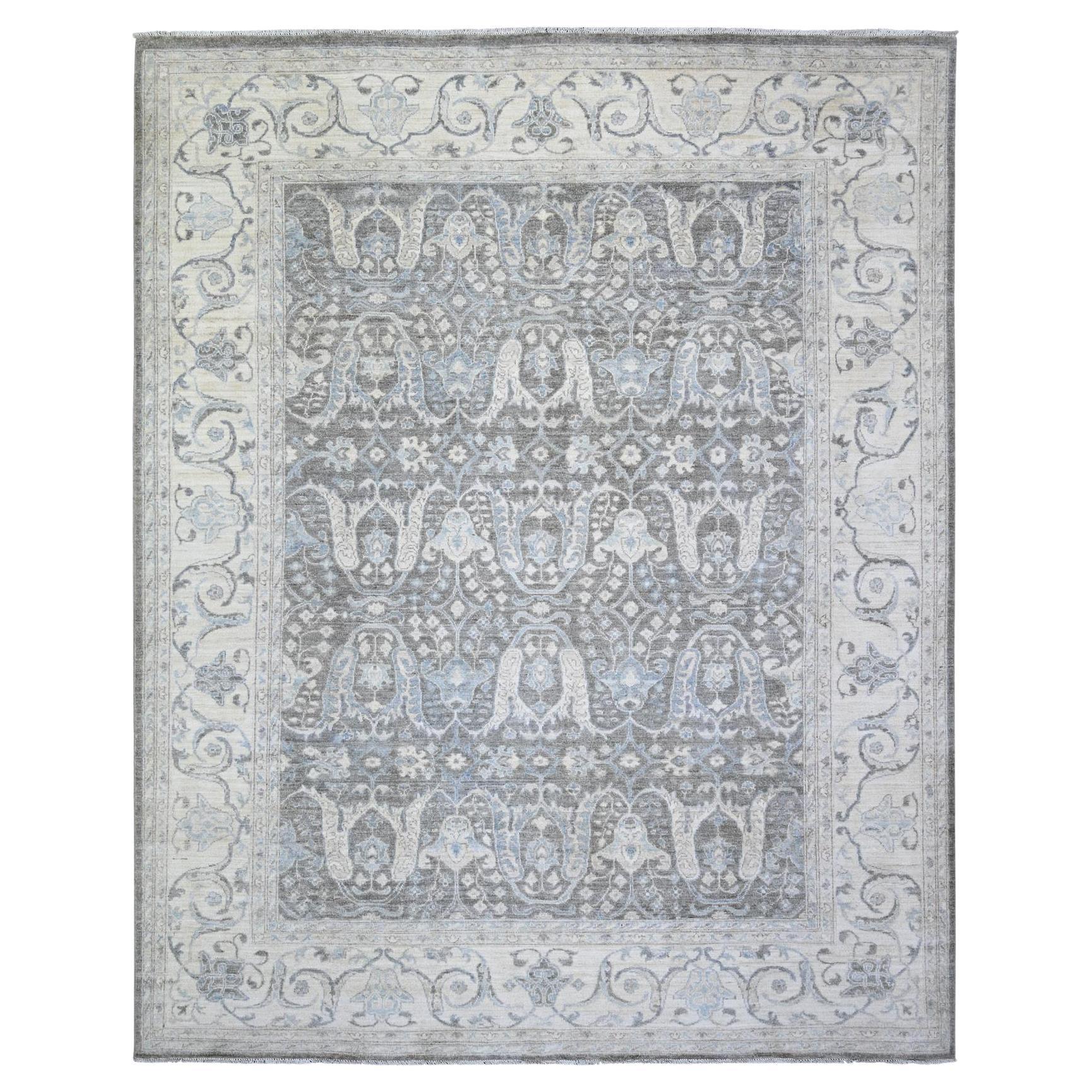 8
1"x9
8" Carbon Gray Stone Washed Peshawar Wool Hand Knotted Oriental Rug