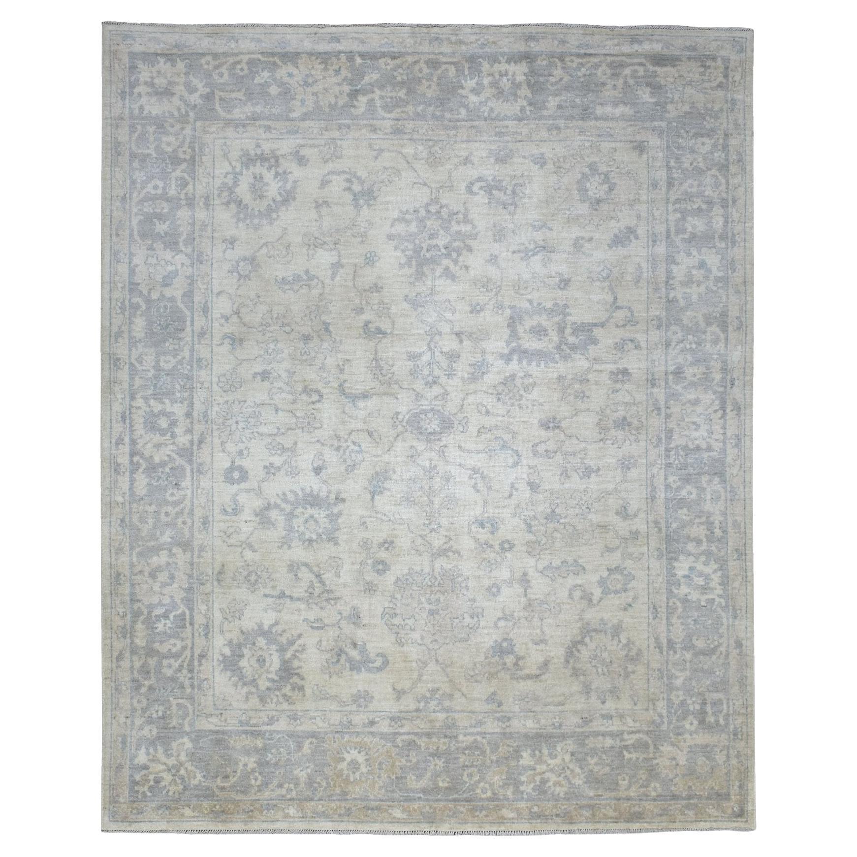 8'1"x9'8" Gray Afghan Angora Oushak Hand Knotted Beautiful Design Pure Wool Rug