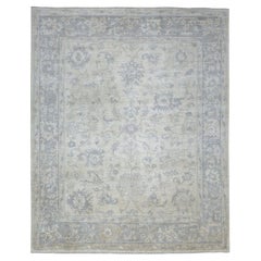 8'1"x9'8" Grauer afghanischer Angora Oushak-Teppich aus reiner Wolle, handgeknüpft, schönes Design