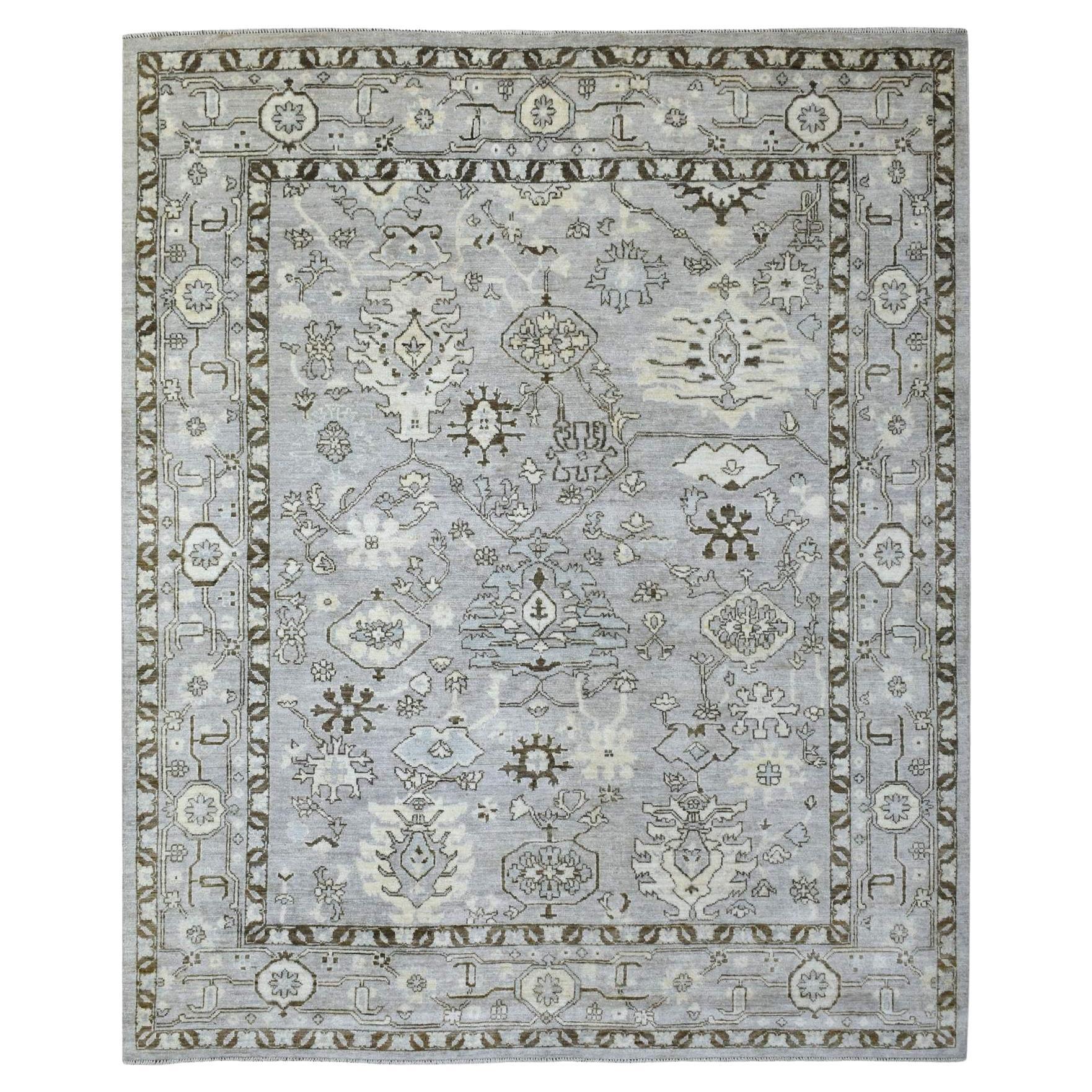8'1"x9'8" Gray Angora Oushak Hand Knotted Soft Afghan Wool Oriental Rug