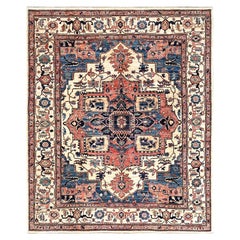 8'1 "x9'8" Ivoire Aryana Grade Serapi Heriz Medallion Design Rugs en laine noués à la main