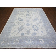 8'1"x9'8" Ivory, Hand Knotted Afghan Angora Oushak, Soft Wool Oriental Rug