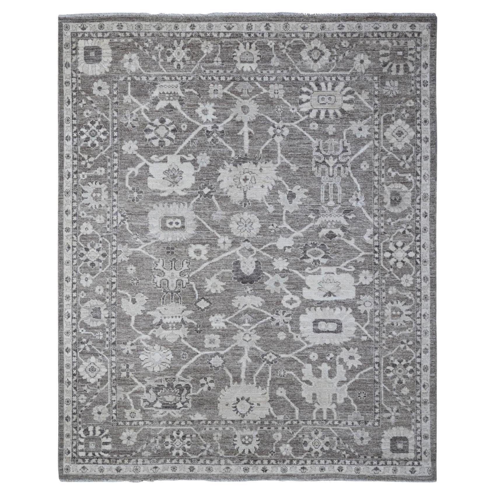 8'1 "x9'9" Agreeable Gris Laine Trame Angora Oushak Tapis oriental noué à la main