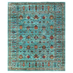 8
1"x9
9" Blue Hand Knotted Afghan Sultani with Pomegranate Design Soft Wool Rug