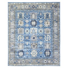 8'1"x9'9"" Bleu Laine organique afghane Ersari à motifs d'éléments noués à la main