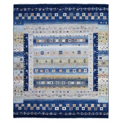 8'1"x9'9" Dark Sapphire Blue Fine Kashkuli Gabbeh Pure Wool Oriental Rug