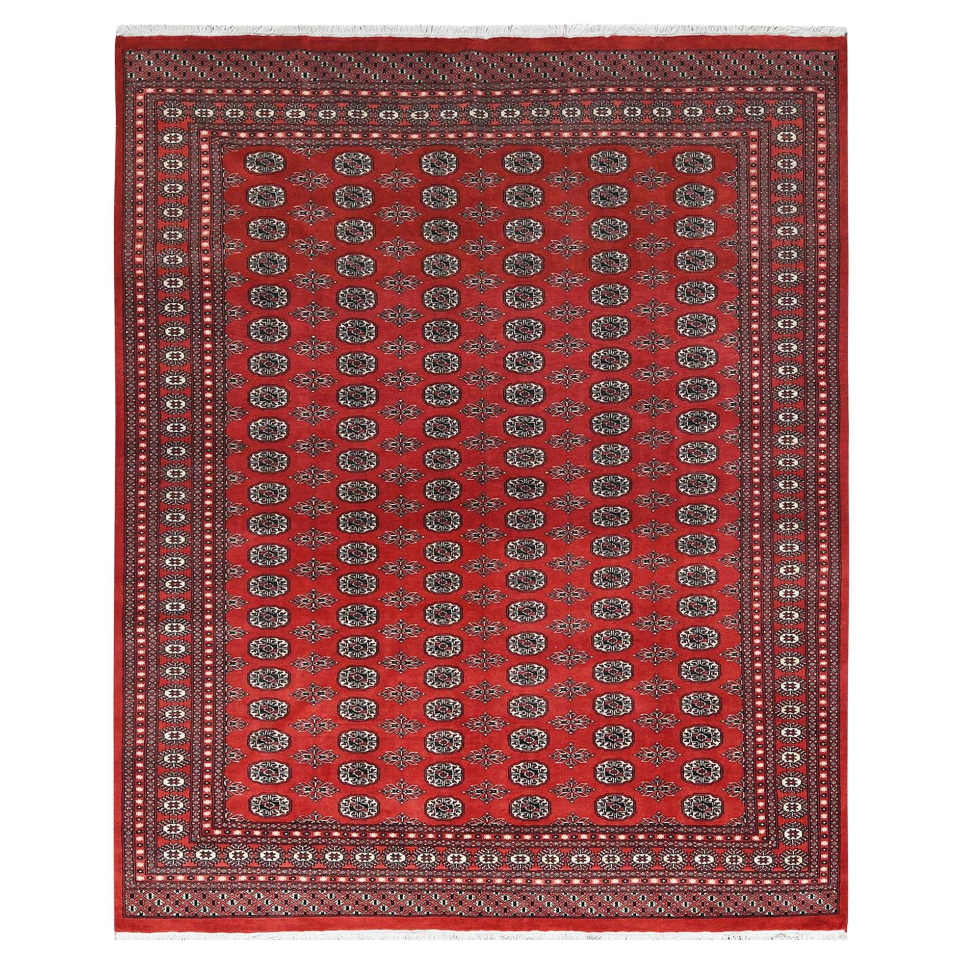8'1"x9'9" Deep and Rich Red, Hand Knotted Mori Bokara Organic Wool Oriental Rug