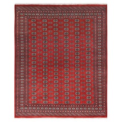 8'1"x9'9" Deep and Rich Red, Hand Knotted Mori Bokara Organic Wool Oriental Rug