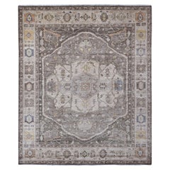 8'1"x9'9" Gray Serapi Heriz Design Peshawar Hand Knotted Pure Wool Oriental Rug
