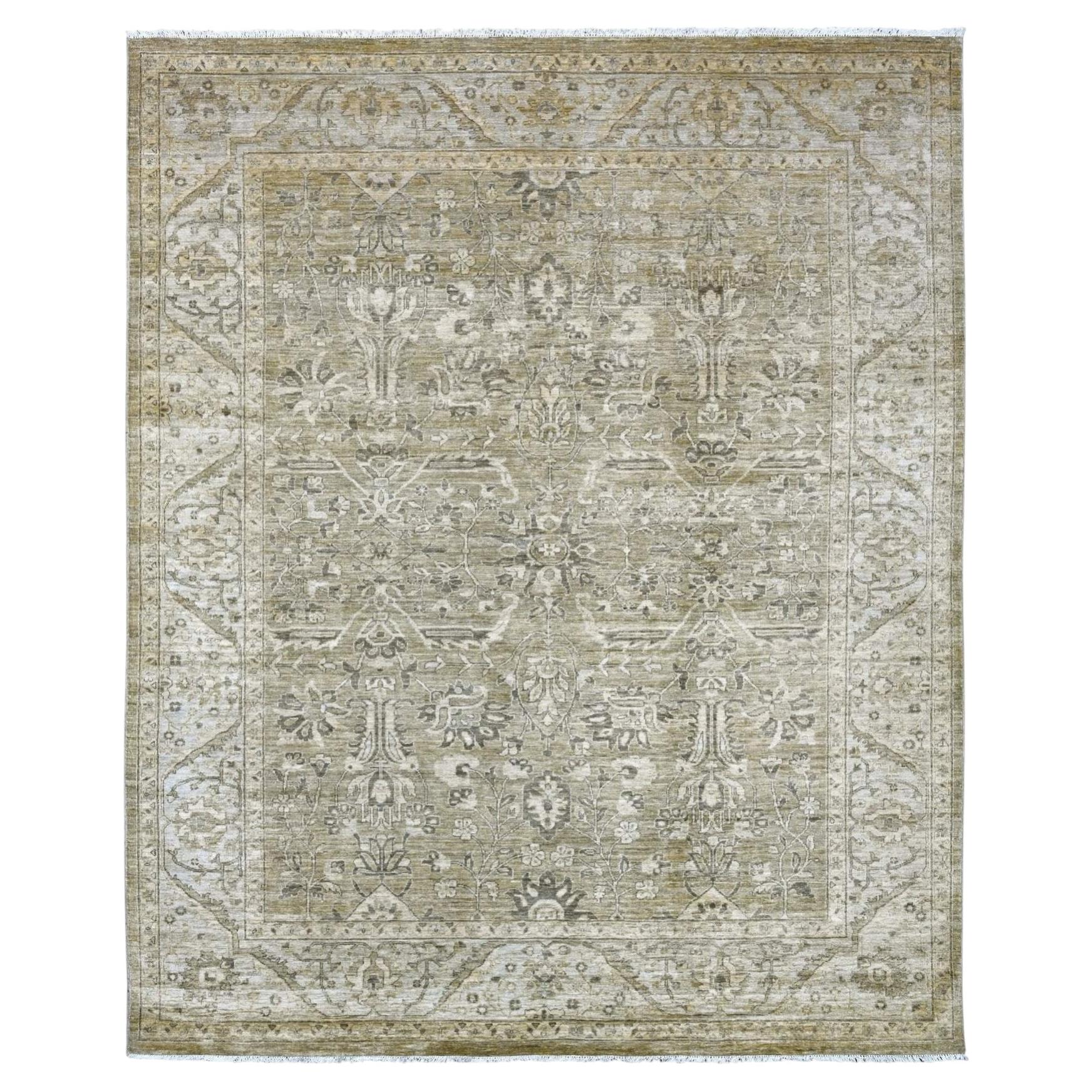 8'1"x9'9" Green Peshawar Ziegler Mahal All Over Design Hand Knotted Wool Rug
