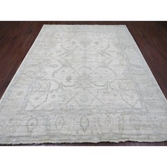 8'1 "x9'9" Marfil Angora Afgana Oushak Diseño Enredadera Alfombra de Lana Anudada a Mano