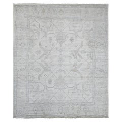 8'1 "x9'9" Marfil Angora Afgana Oushak Diseño Enredadera Alfombra de Lana Anudada a Mano