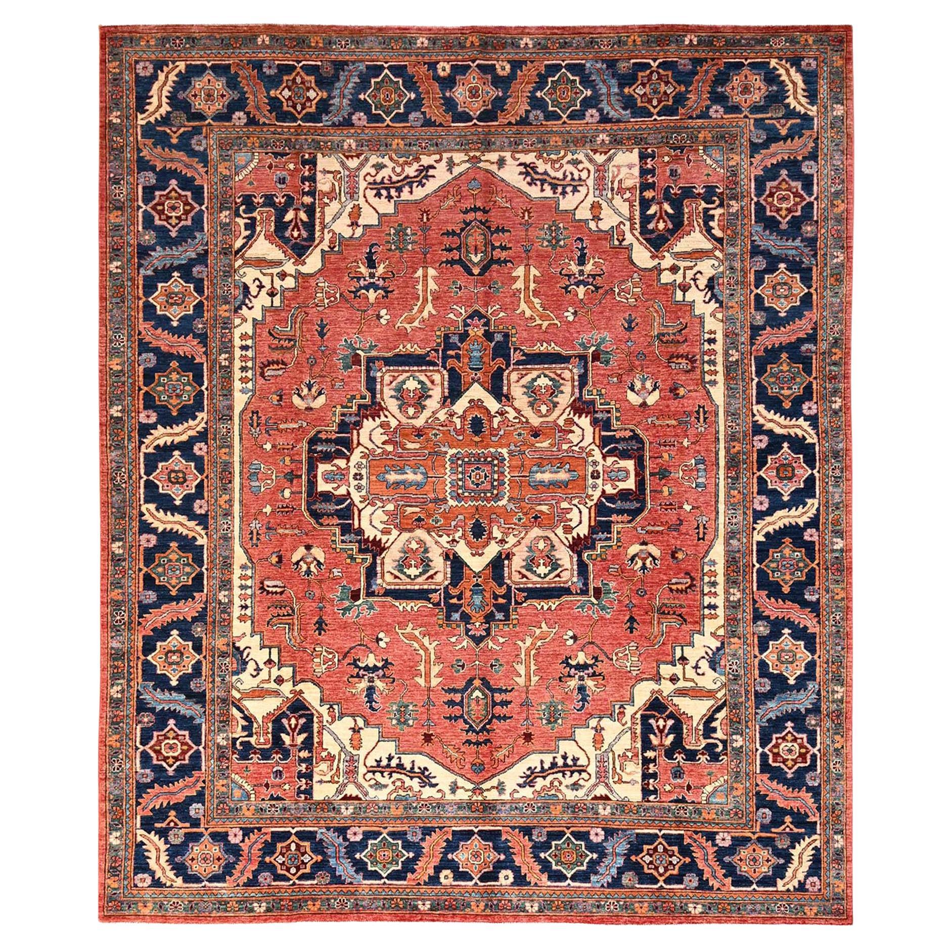 8
1 "x9
9" Serapi Heriz rouge avec grand médaillon Design Rugs en laine noués à la main