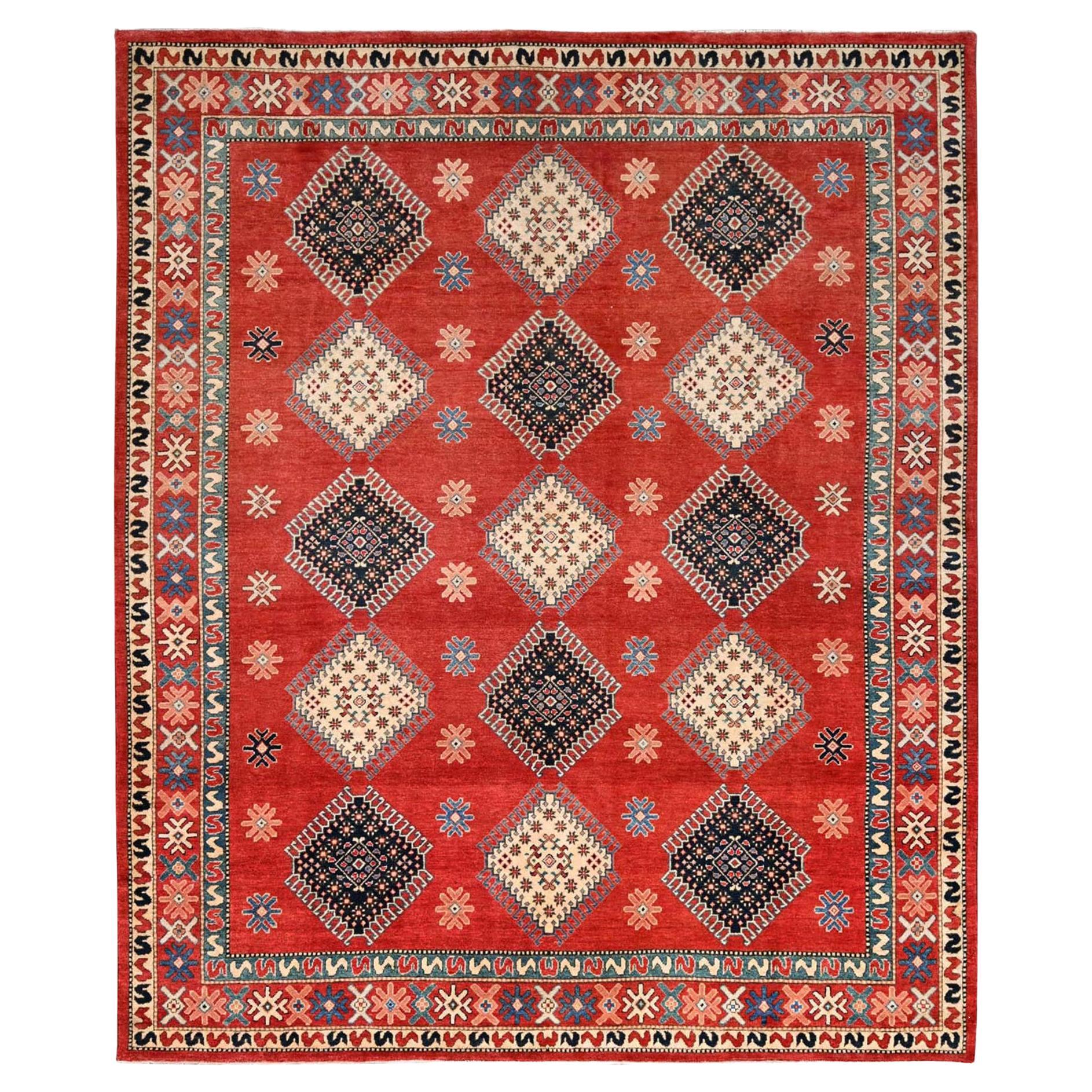 8'1 "x9'9" Red Special Kazak All Over Medallions Wool Hand Knots Rugs Oriental Rugs