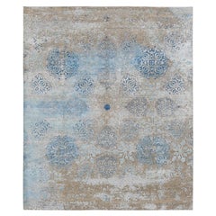 8
1 "x9
9" Color Tan, Tappeto moderno annodato a mano in lana e seta con disegno ottomano cancellato