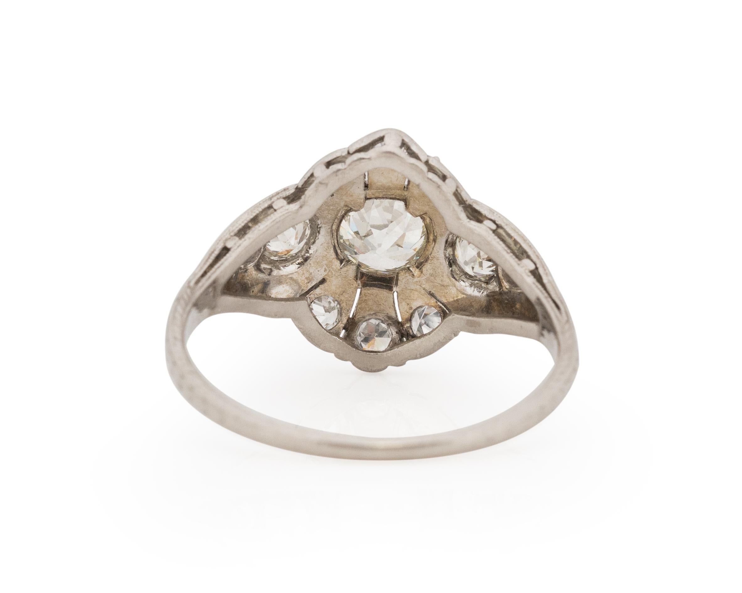 Old European Cut .82 Carat Art Deco Diamond Platinum Engagement Ring For Sale