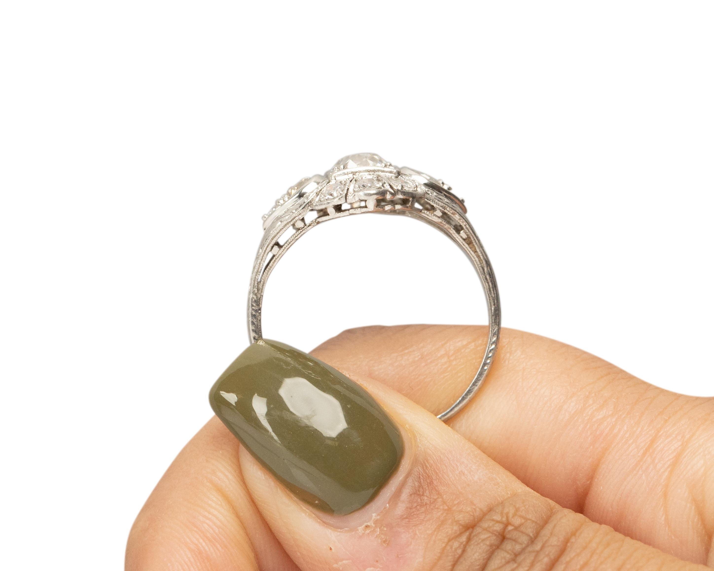 .82 Carat Art Deco Diamond Platinum Engagement Ring For Sale 3
