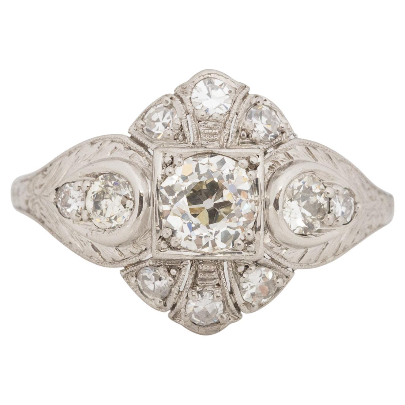 Bague de fiançailles Art déco en platine avec diamants de 0,82 carat