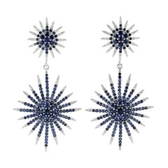 Boucles d'oreilles en or 18 carats avec saphir bleu 8,2 carats et diamants
