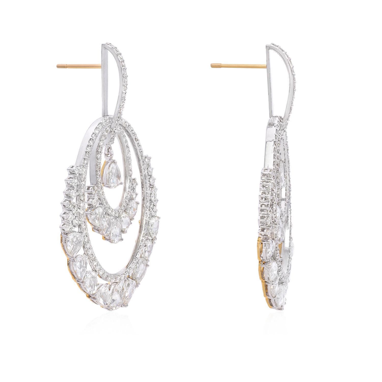 Modern 8.2 Carat Diamond and Rosecut Drop Earring For Sale