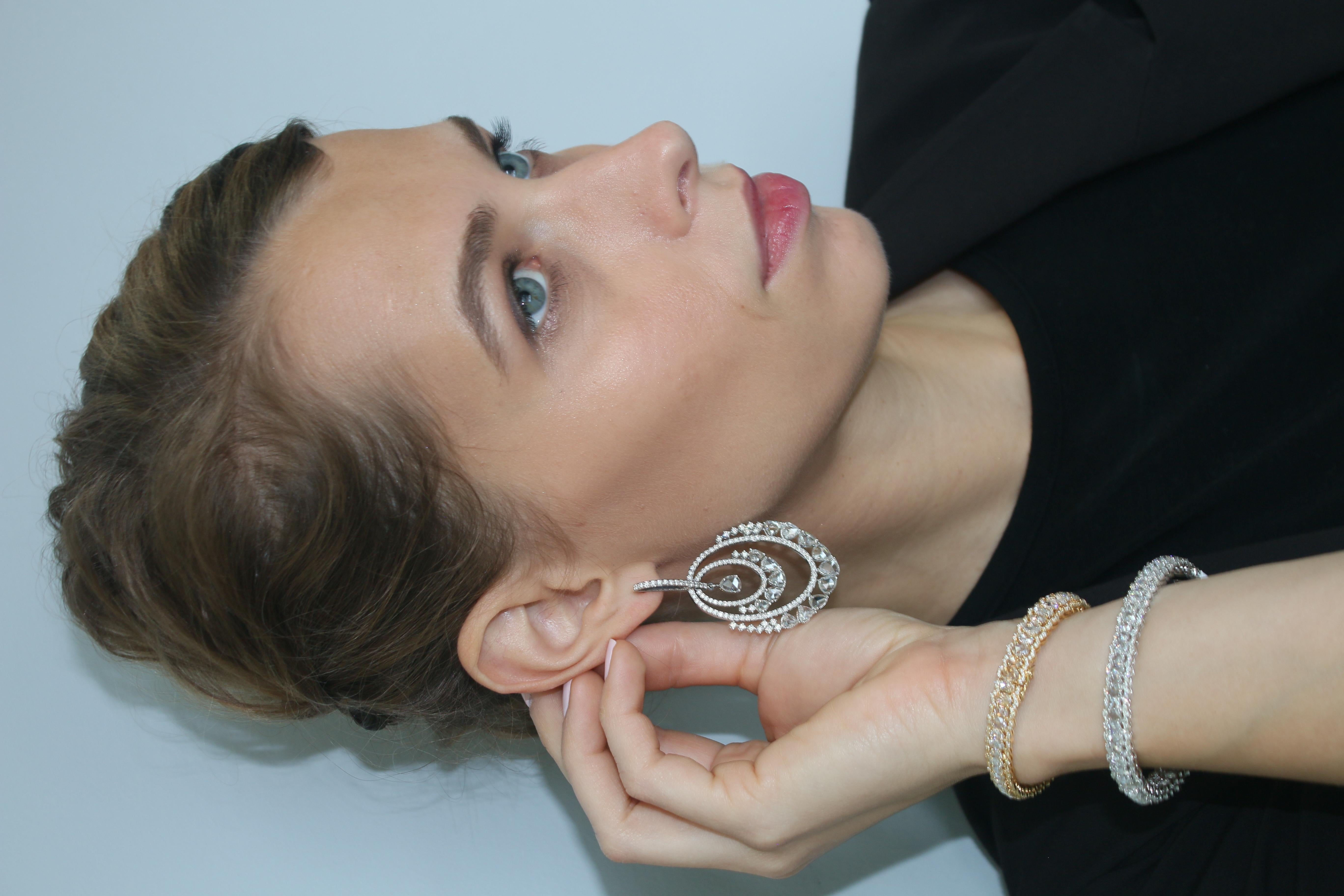 Women's 8.2 Carat Diamond and Rosecut Drop Earring For Sale