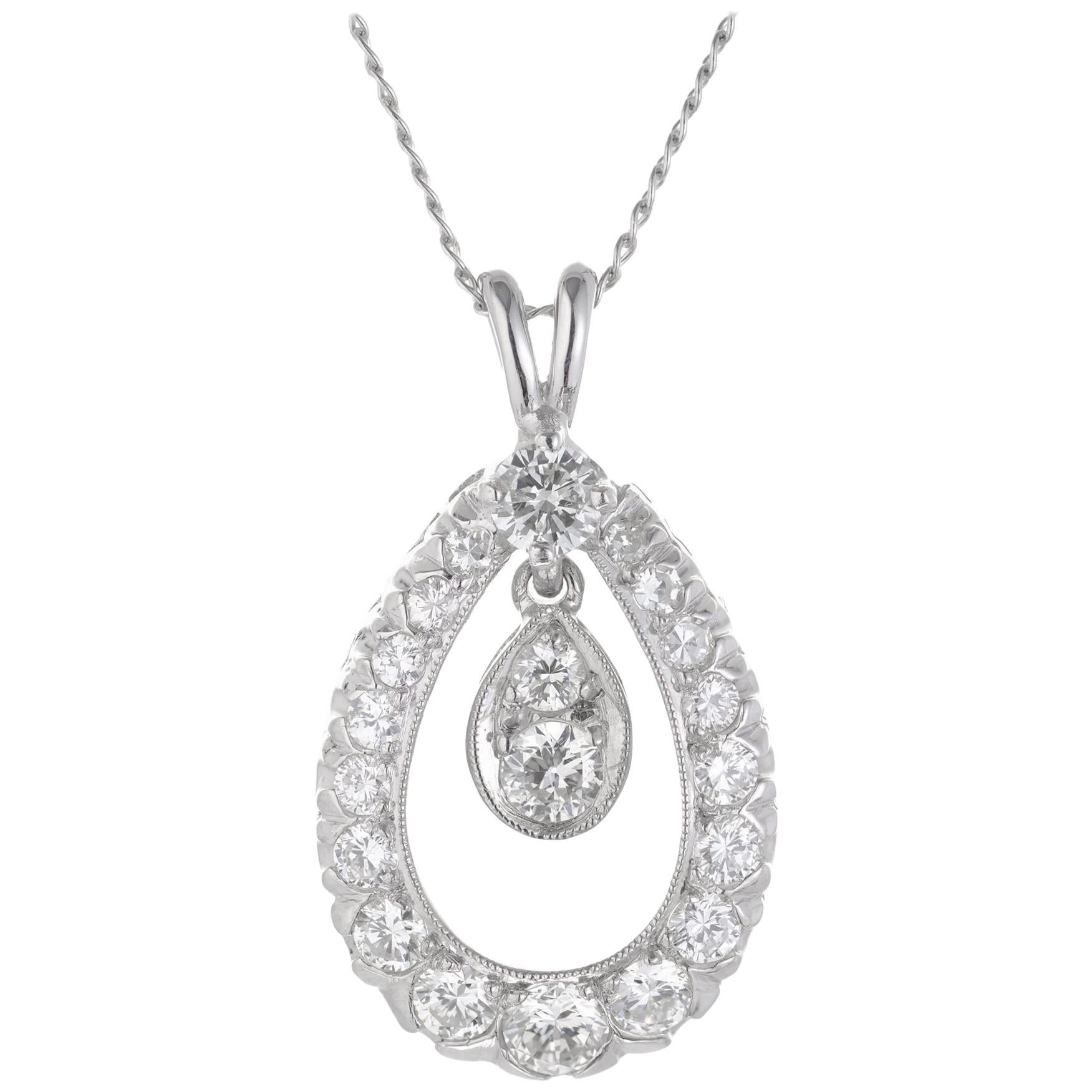 .82 Carat Diamond White Gold Tear Drop Pendant Necklace For Sale