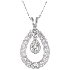 Vintage .82 Carat Diamond White Gold Tear Drop Pendant Necklace
