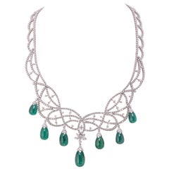 82 Carat Emerald Drops and Diamond 18 Karat Gold Necklace