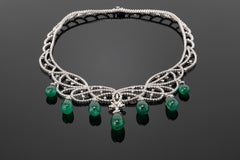 82 Carat Emerald Drops and Diamond 18 Karat Gold Necklace