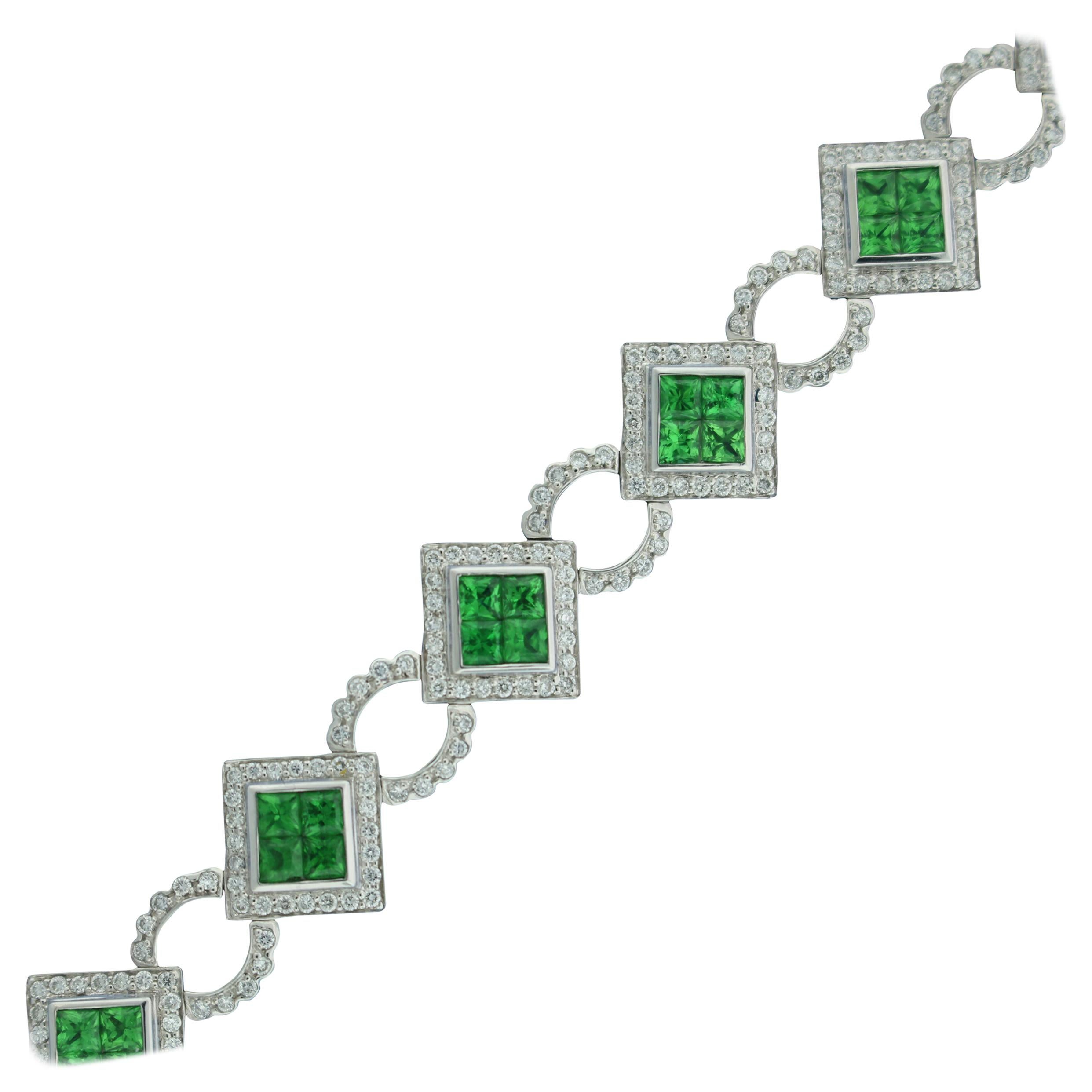 8.2 Carat Green Tsavorite and Diamond Bracelet