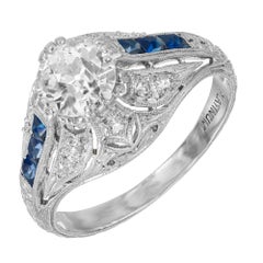 .82 Carat Old European Diamond Sapphire Filigree Engagement Ring