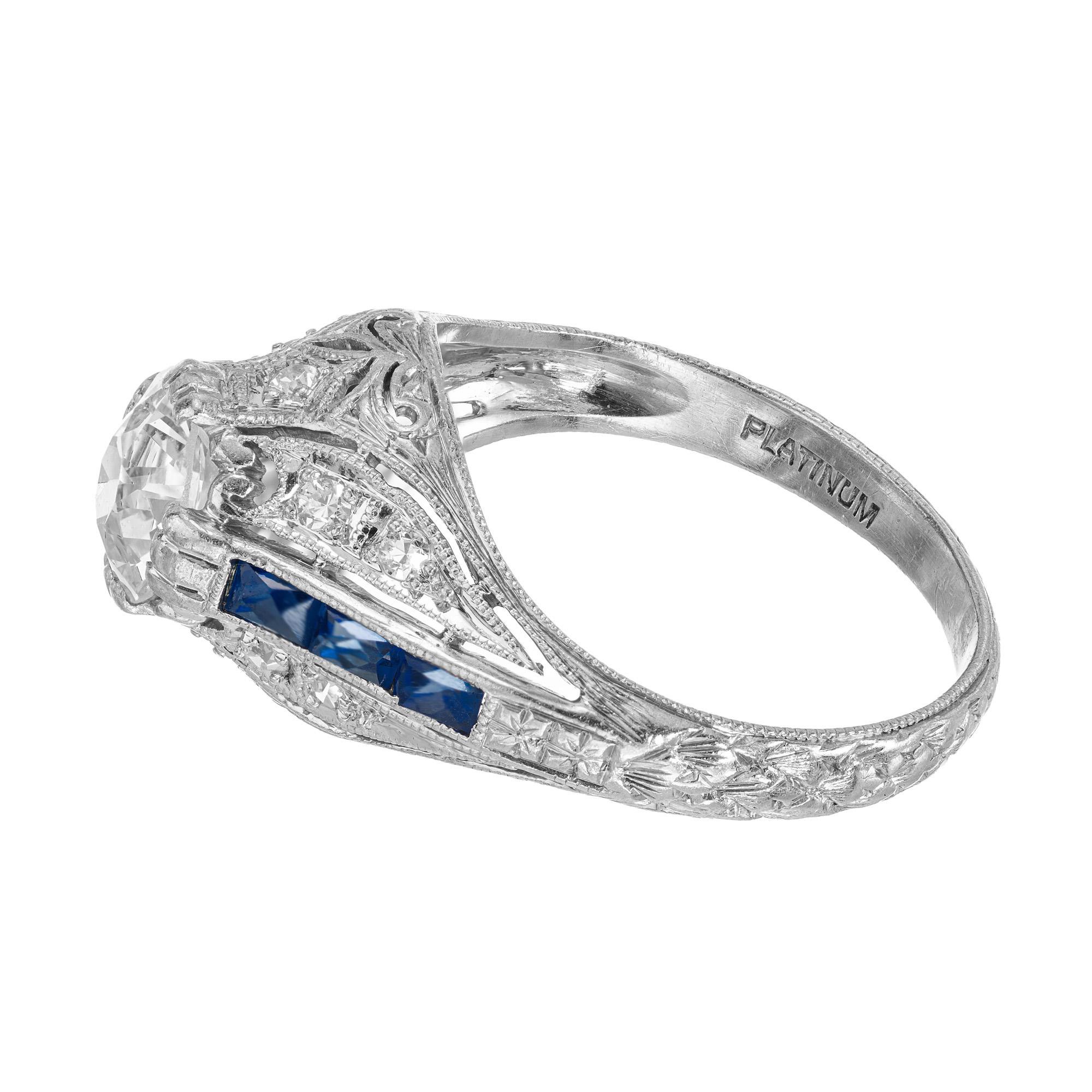 Bague de fiançailles en saphir et diamant européen ancien de 0,82 carat Pour femmes en vente
