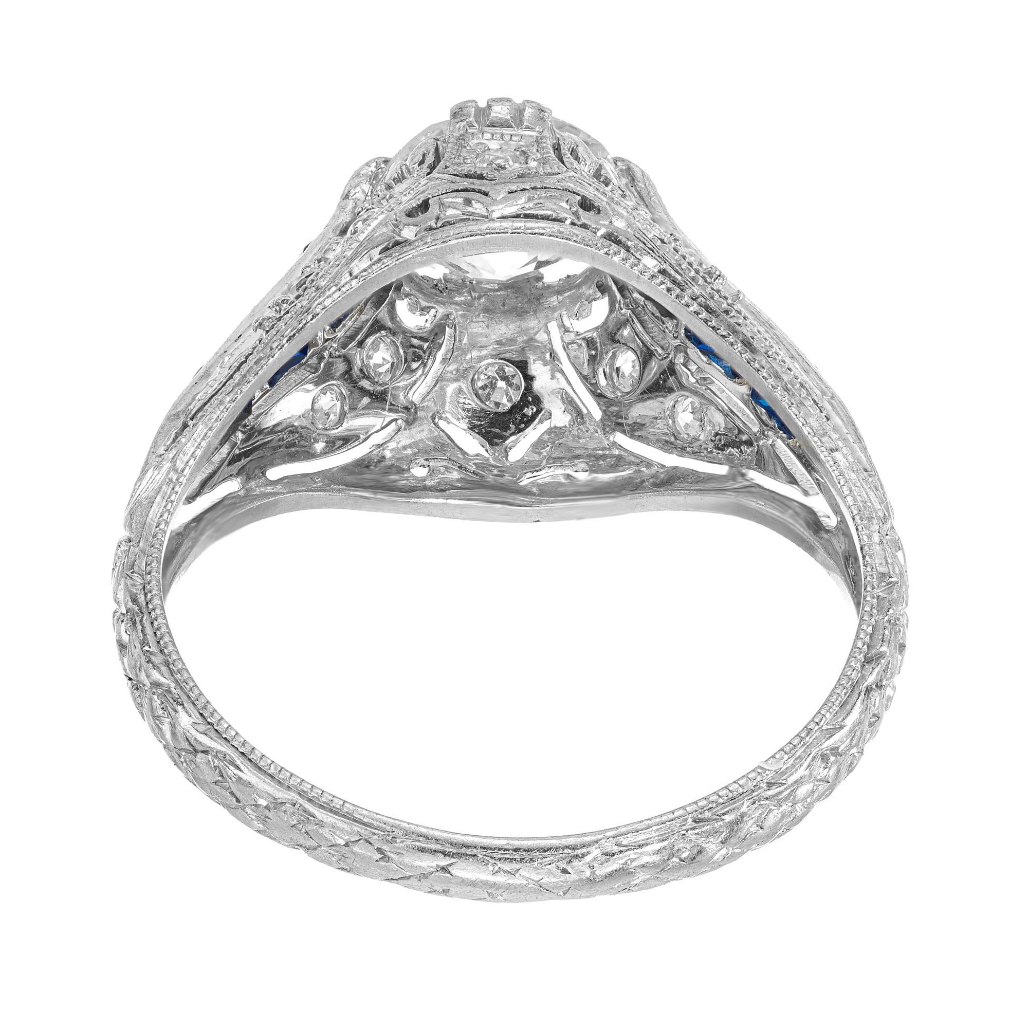 Bague de fiançailles en saphir et diamant européen ancien de 0,82 carat en vente 1
