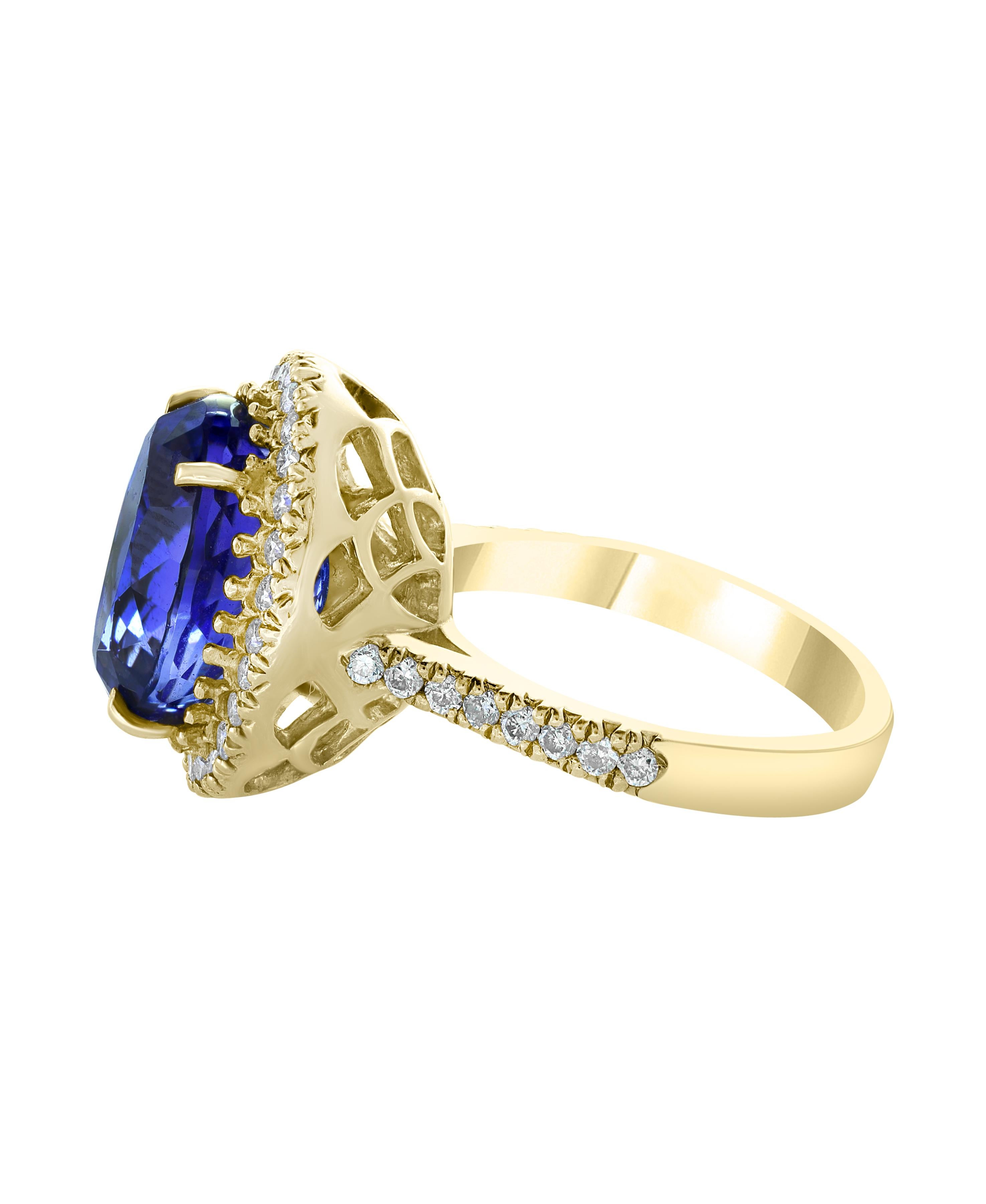 This extraordinary, 8.2 carat tanzanite is truly an extraordinary gemstone. There are  total  of 1.2 carats of shimmering white diamonds, this brilliant Oval-cut gem exhibits the rich violetish-blue color for which these stones are known and so