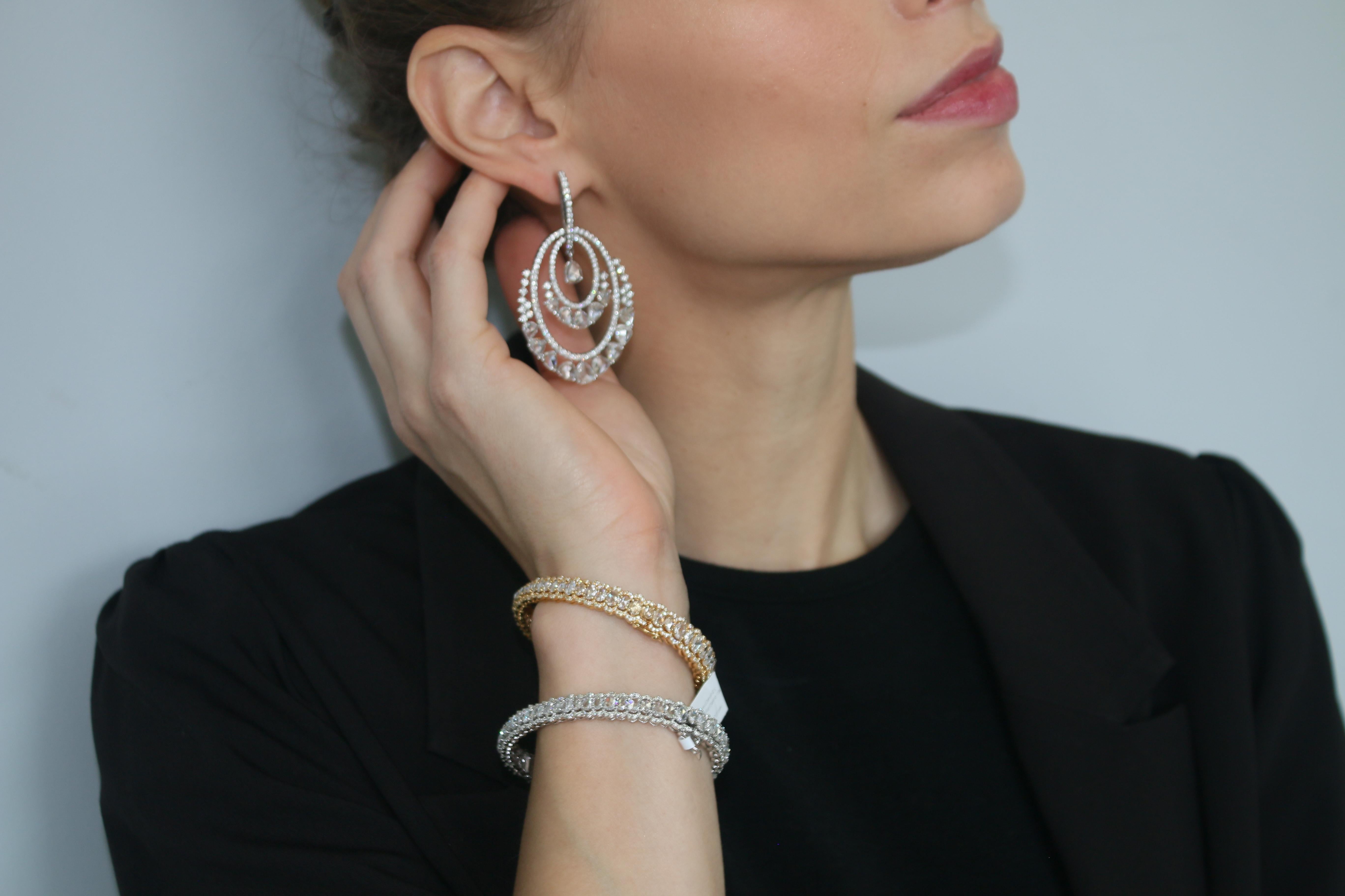 Taglio a rosa Orecchini a goccia con diamante Rosecut da 8,2 carati e diamante rotondo da 3,02 carati in vendita